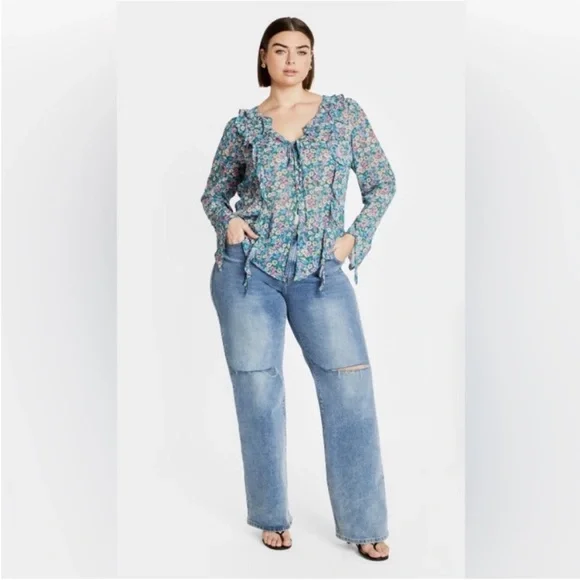 CITY CHIC Lidia Ruffle Disty Swirl Print Top. 20. NWT. - Picture 4 of 15